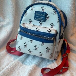 Loungefly Disney Mickey Mouse Mini Backpack - White & Blue with Red Straps